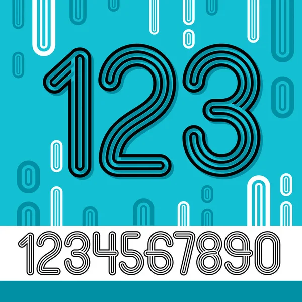 Set Stylish Retro Vector Digits Modern Numerals Collection Trendy Rounded — Stock Vector