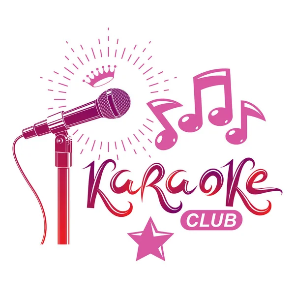 Nachtclub Karaoke Reclame Poster Samengesteld Met Podium Recorder Microfoon Vectorillustratie — Stockvector