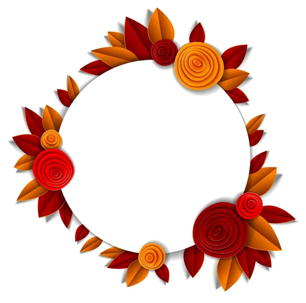 Hintergrund Mit Blumen Und Herbstblättern Papierschnitt Stil Kopierraum Für Text — Stockvektor