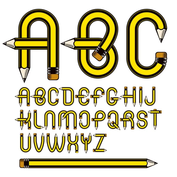 Ensemble Lettres Alphabet Vectoriel Majuscules Isolées Faites Avec Des Crayons — Image vectorielle