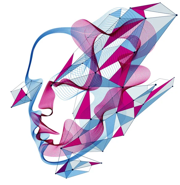 Partículas Punteadas Retrato Humano Matriz Abstracta Formas Onda Vectorial Cabeza — Archivo Imágenes Vectoriales