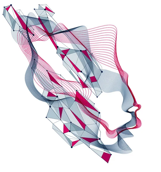 Kunstmatige Intelligentie Abstracte Artistieke Hoofd Portret Gemaakt Van Stippeldeeltjes Array — Stockvector