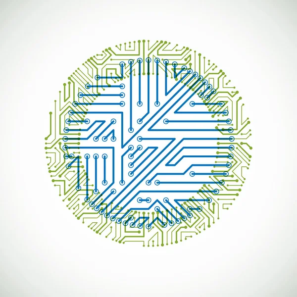 Illustration Vectorielle Abstraite Technologie Colorée Avec Circuit Imprimé Rond Vert — Image vectorielle