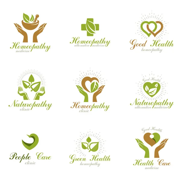 stock vector Living in harmony with nature metaphor, set of green health idea logos. Wellness center abstract modern emblems.