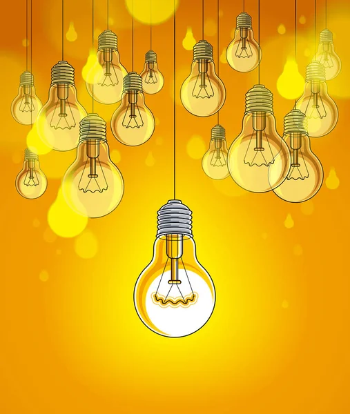 Light Bulbs Beautiful Vector Illustration Single One Shining Idea Concept — Stock Vector