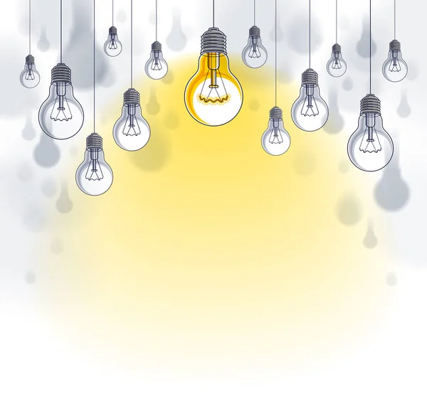 Ampoules Belle Illustration Vectorielle Avec Seul Brillant Concept Idée Penser — Image vectorielle