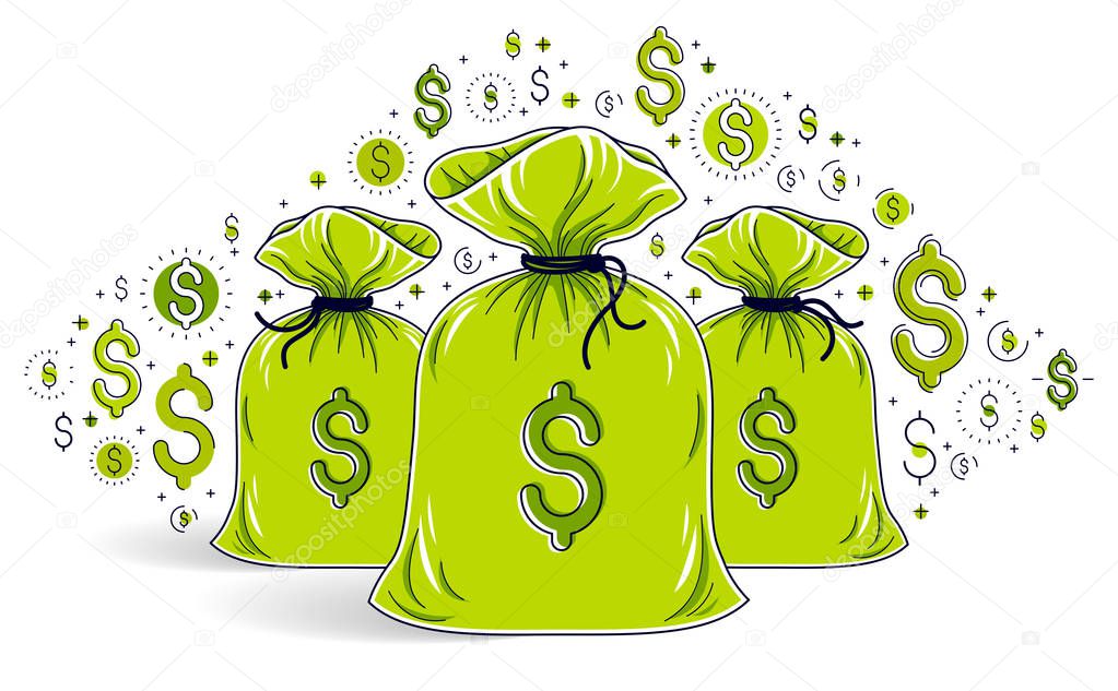 Money bag and dollar icon set vector design, savings or investments concept.
