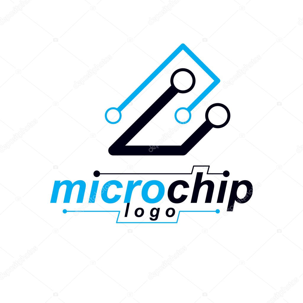 Vector abstract technology circuit board. High tech digital scheme of electronic device. Technology microchip logo.