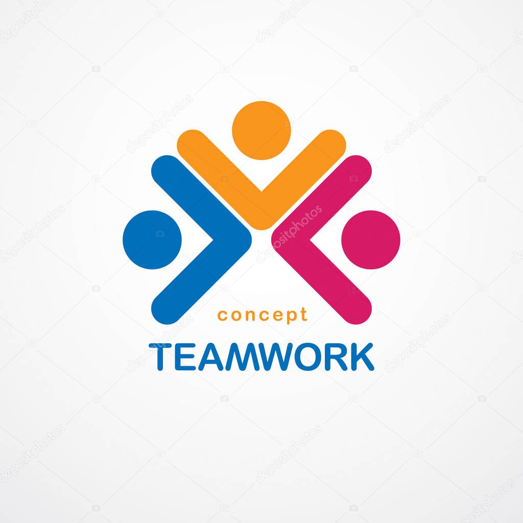 Teamwork and friendship concept created with simple geometric elements as a people crew. Vector icon or logo. Unity and collaboration idea, dream team of business people colorful design.
