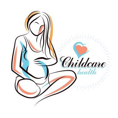 Pregnant woman elegant body silhouette, sketchy vector illustrat clipart