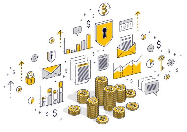 Nakit para sikke cent yığınlar beyaz arka plan üzerinde izole. 3D vec
