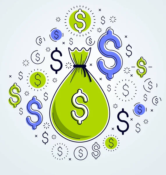 Zestaw ikon Dolar i worek pieniędzy, projektowania wektorowa, oszczędności lub investme — Wektor stockowy
