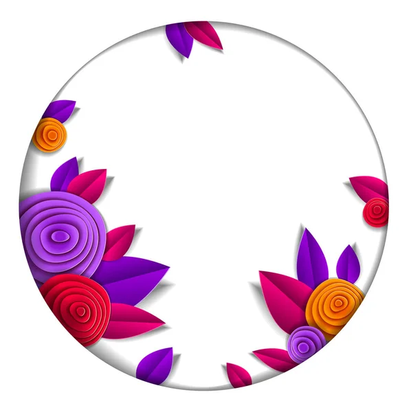 Hintergrund mit Blumen und Herbstblättern Papierschnitt-Stil, Kopie — Stockvektor