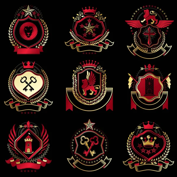 Escudo heráldico con clase vectorial. Colección de blazons styli — Vector de stock