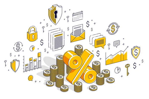 Percentage percentage inkomsten winst concept, procentsymbool met contant geld — Stockvector