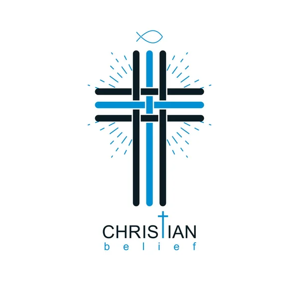 Christianisme Croix croyance véritable en Jésus symbole vectoriel, chrétien — Image vectorielle