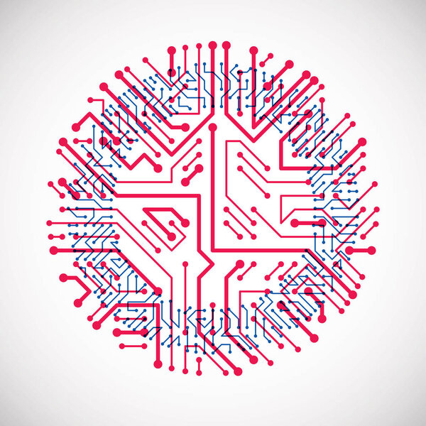 Круглая плата с электронными компонентами технологии dev
