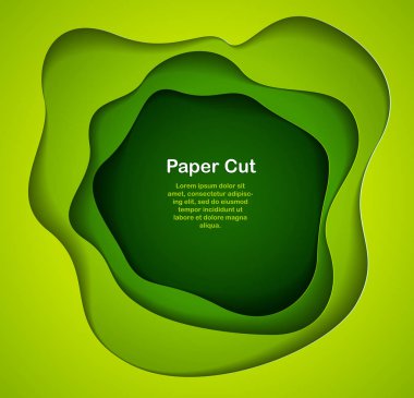 kağıt ile 3D soyut yeşil arka plan şekilleri kesim. Vektör illus