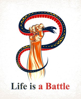 Bir yılan, kötü şeytan ve şeytanın, contr karşı mücadele el sıkar