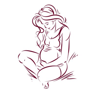 Vector hand-drawn illustration of pregnant elegant woman expecti clipart
