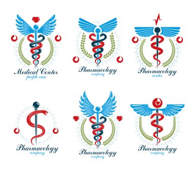 Asklepios Yunan vektör soyut Logotype kanatları ile oluşan,