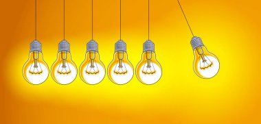 Ampul Newton beşik sarkacı fikri, vektör illüstrasyonu.