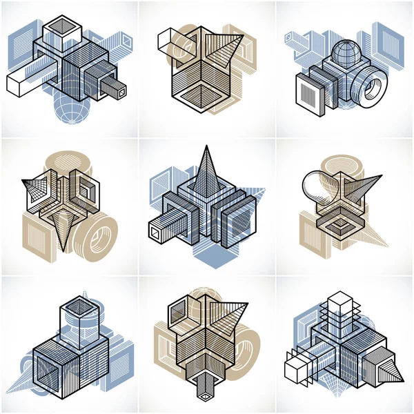 Colección de diferentes construcciones de ingeniería, vectores abstractos — Vector de stock