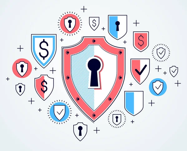 Escudo y conjunto de iconos, concepto de seguridad en Internet, antivirus o — Vector de stock