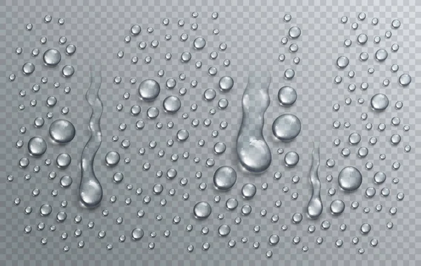 Gotas de lluvia de agua o condensación en ducha realista transparente — Archivo Imágenes Vectoriales