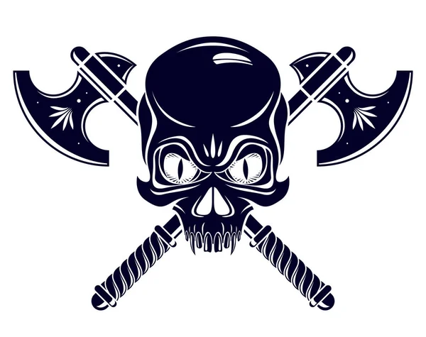 Aggressivo cranio pirata emblema Jolly Roger con armi, vettore — Vettoriale Stock