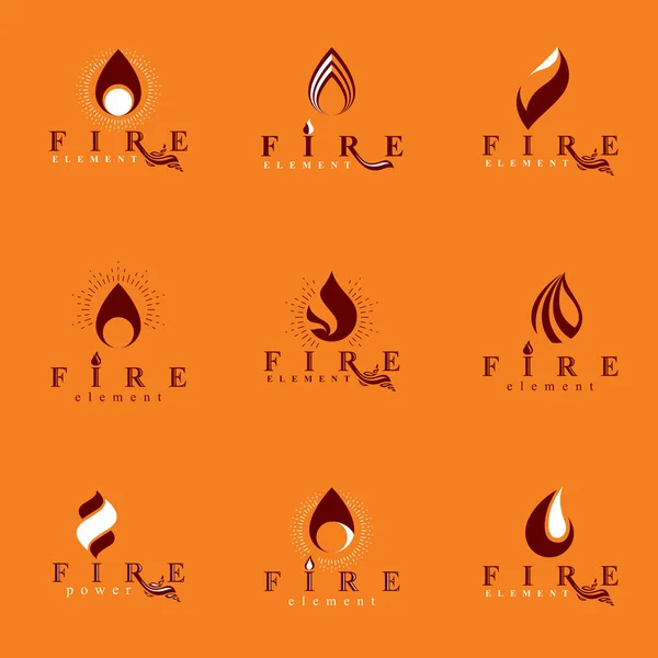 Vektör yangın logolar, sıcak alev sembolleri kullanmak için en iyi yazma seti — Stok Vektör