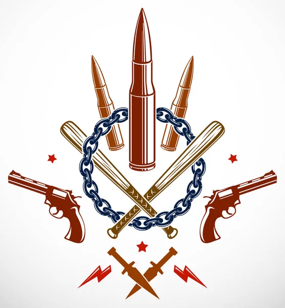 Revolução e guerra emblema vetor com balas e armas, logotipo ou — Vetor de Stock