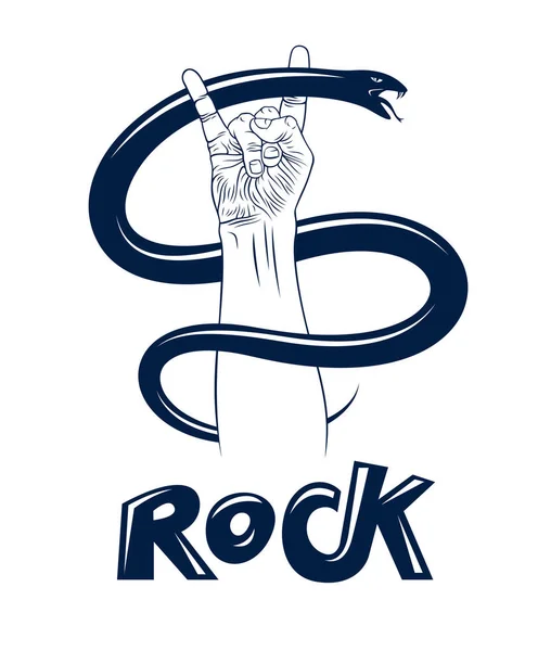 Rock-Handzeichen mit aggressiver Schlange, heißer Musik — Stockvektor