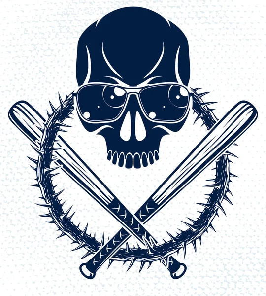 Gang brutal karnego godło lub logo z agresywnym czaszki baseba — Wektor stockowy