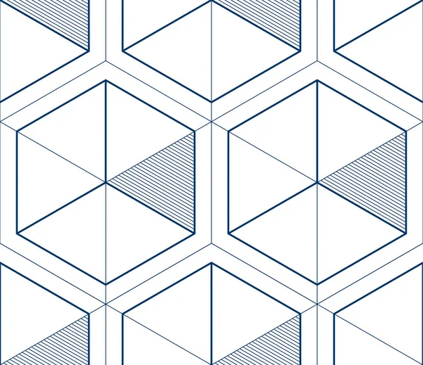 Geometrische 3D-Linien abstraktes nahtloses Muster, Vektorhintergrund. — Stockvektor