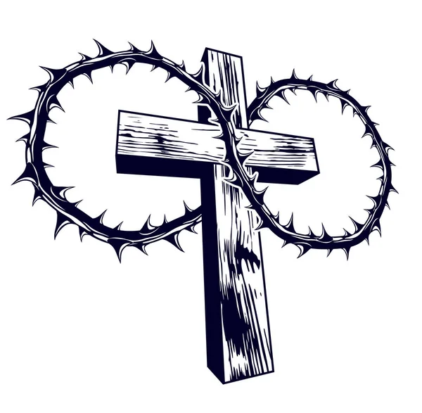 Christian cross with blackthorn thorn vector religion logo or ta — Stock Vector