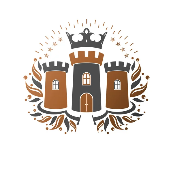 Antike Festungsemblem. heraldisches Wappen dekoratives Logo isola — Stockvektor