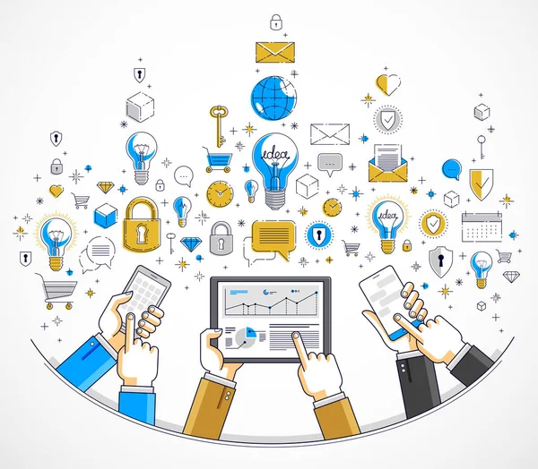 Équipe Internet travail d'équipe en ligne travaille et a communicatio — Image vectorielle