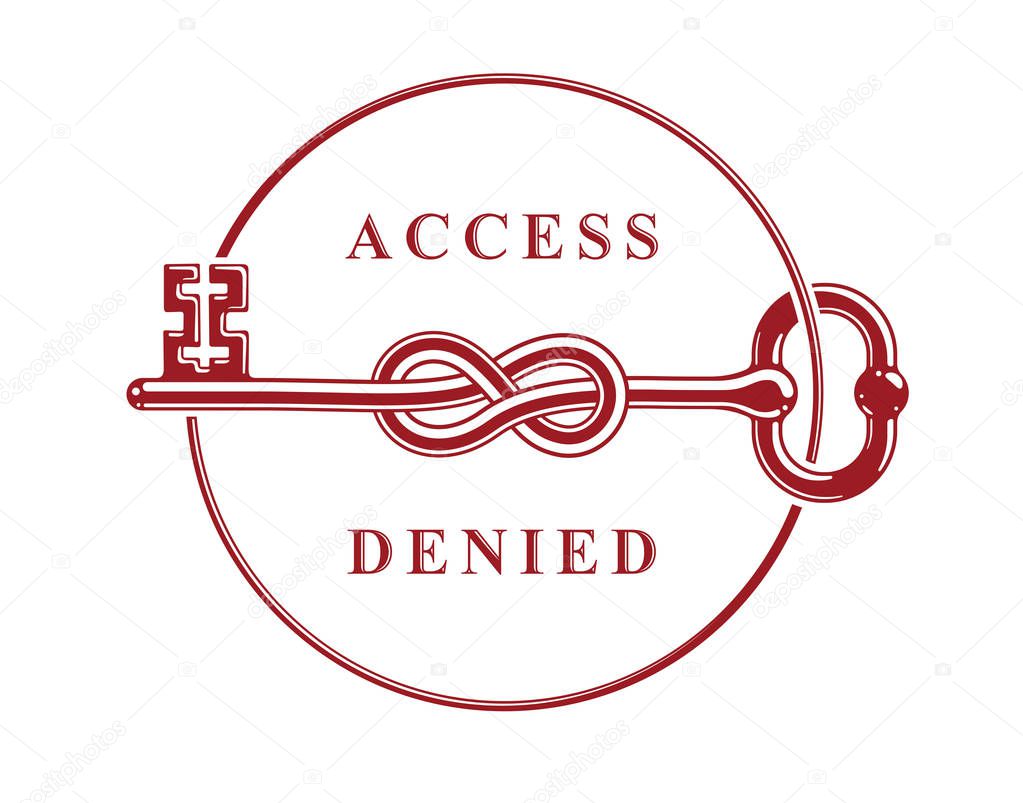 Access Denied, Knotted key allegorical symbol, vintage antique t