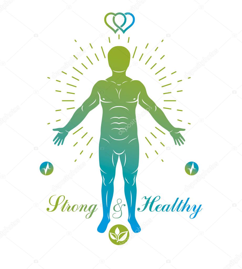 Vector graphic illustration of strong male, body silhouette stan