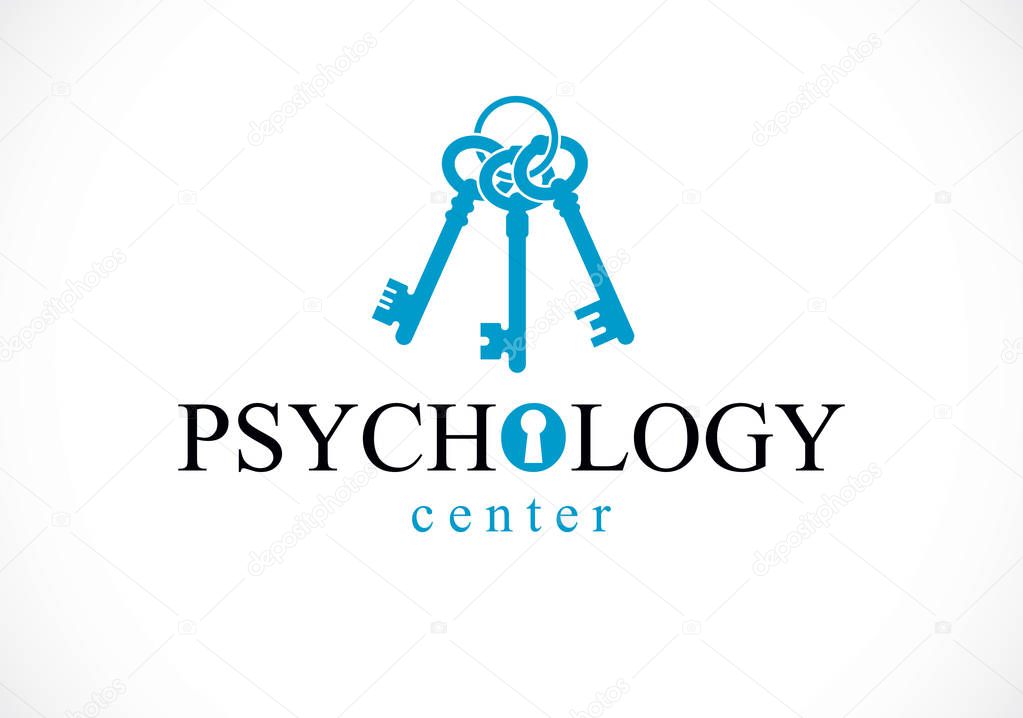 Mental health and psychology conceptual logo or icon, psychoanalysis and psychotherapy as a key to human mind concept. Vector simple classic design.