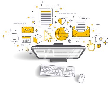 Bilgisayar istatistikleri infographics ve simgeler, online b kümesi ile