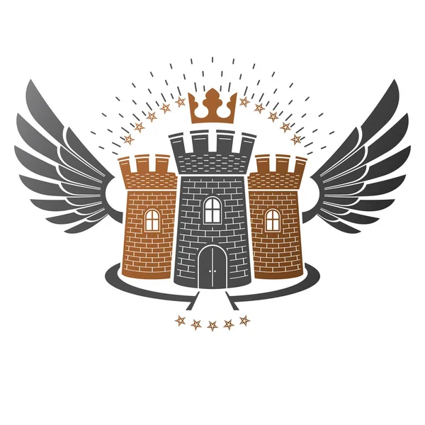 Emblema dell'antico Bastione. Elemento araldico di progettazione vettoriale. Retro st — Vettoriale Stock