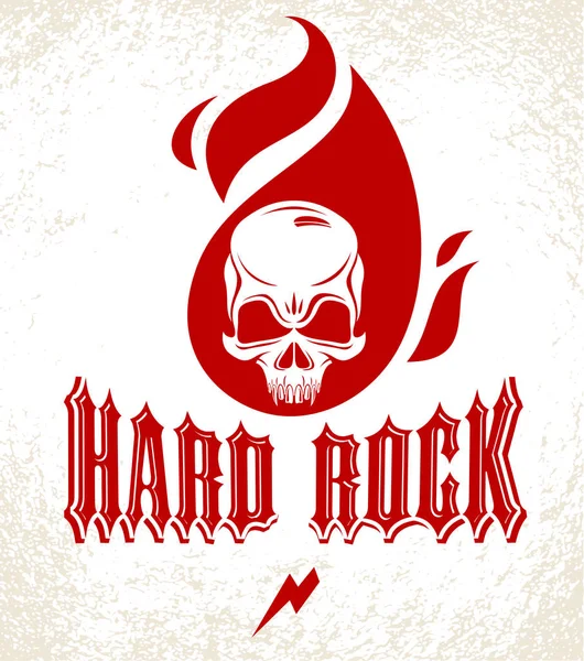 Crânio em chamas Hard Rock logotipo vetor de música ou emblema, aggress — Vetor de Stock