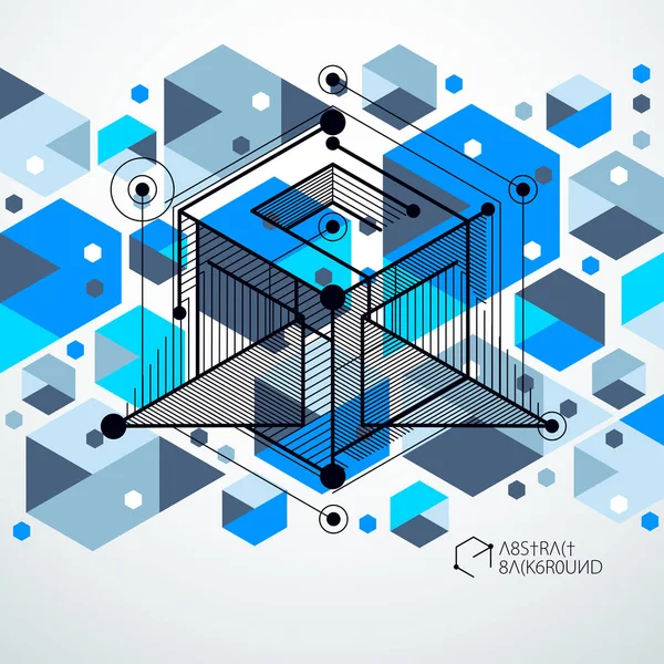 Vetor de padrão de cubo 3D geométrico abstrato e fundo azul — Vetor de Stock