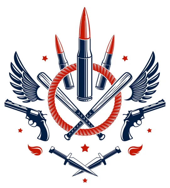Rivoluzione e guerra emblema vettoriale con proiettili e pistole, logo o — Vettoriale Stock