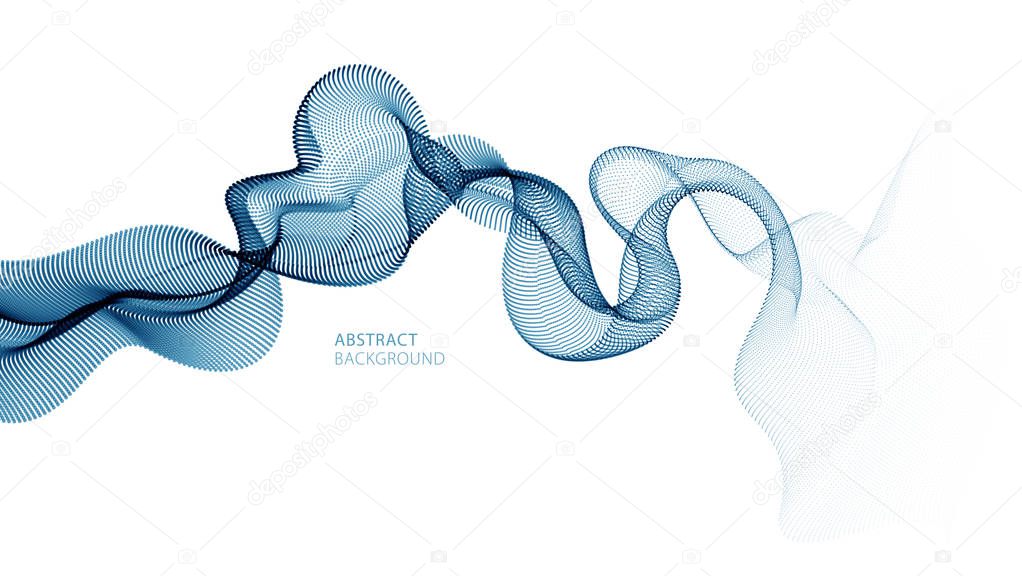 Flowing particles wave, dynamic sound motion curve lines. 3d vec