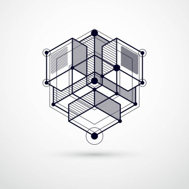 Çizgiler ve şekiller vektör izometrik 3d siyah beyaz ba soyut