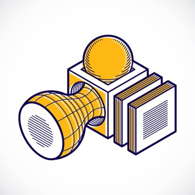 3D soyut izometrik inşaat, vektör çokgen şekli.