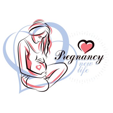 Pregnant woman elegant body silhouette, sketchy vector illustrat clipart